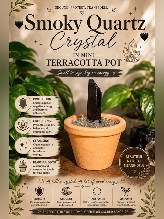 Other - 🖤Smoky Quartz Crystal in Mini Terracotta Pot🖤